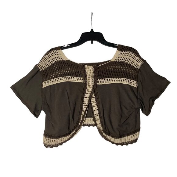 We The Free People Crochet Crop Top Women Small Brown Tan Open Back Open Knit - Picture 8 of 8